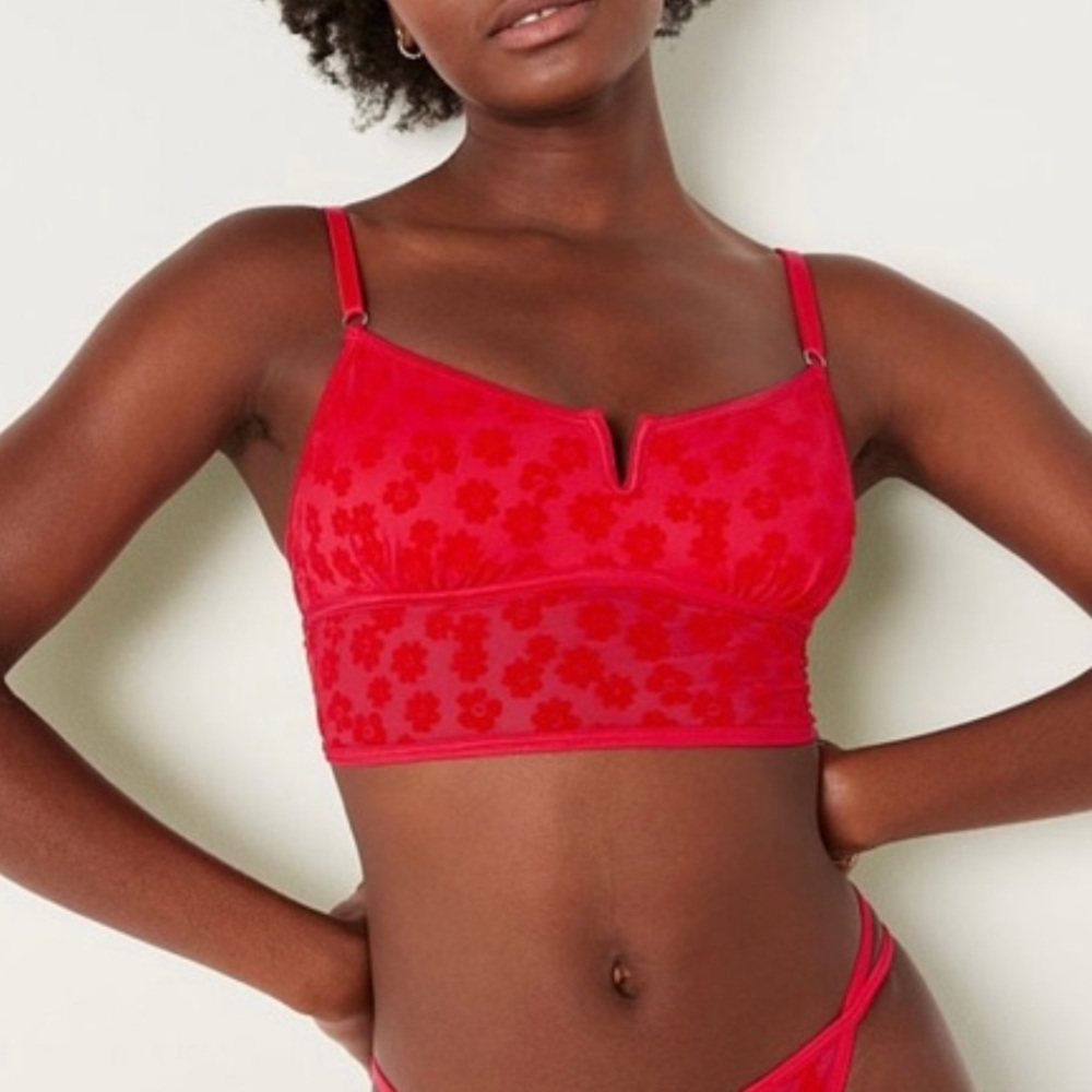 Victoria Secret PINK Flocked Mesh Bralette Red Size Small NEW